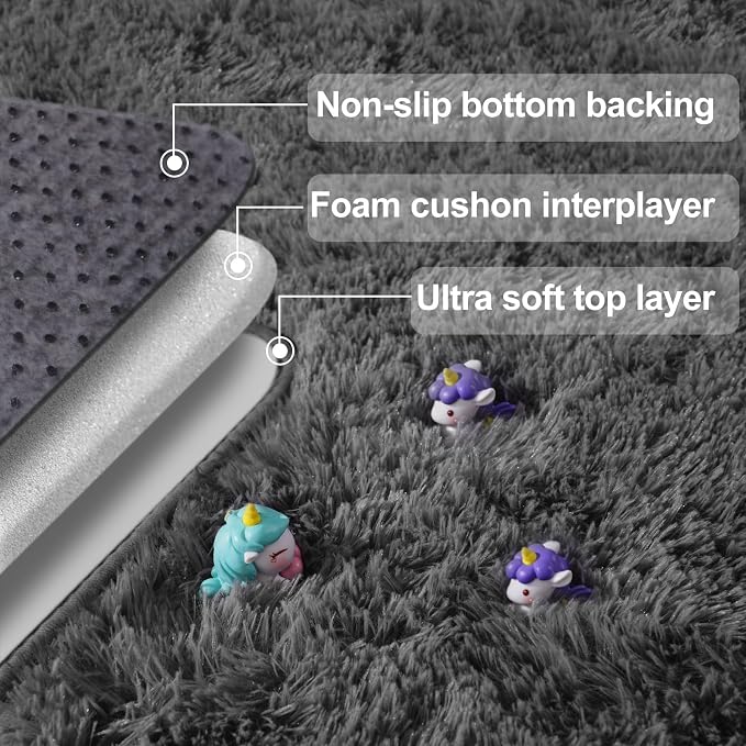 qulint 6x9 Area Rugs for Living Room, Soft Fluffy Grey Rug for Bedroom Shag - Image 6