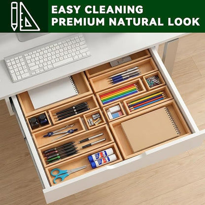 Bamboo Drawer Organizer 14 Pcs for Kitchen Multi-purpose Storage Dividers for - Image 8