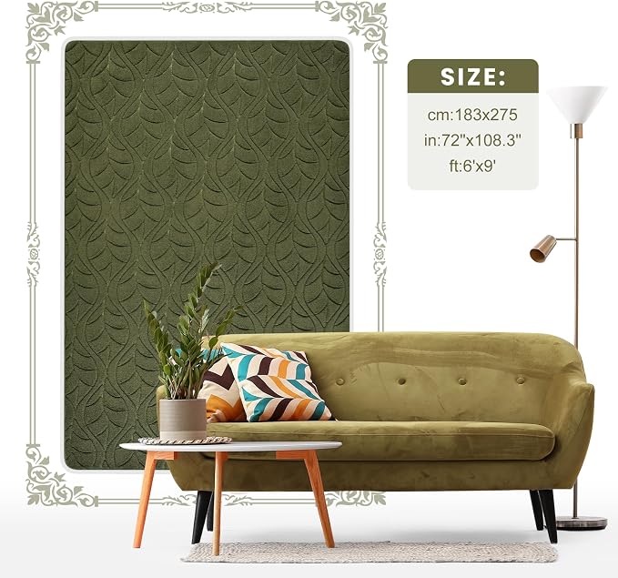 Macgace 6x9 Green Area Rug, Soft Shag Carpet, Washable Living Room Rugs - Image 9