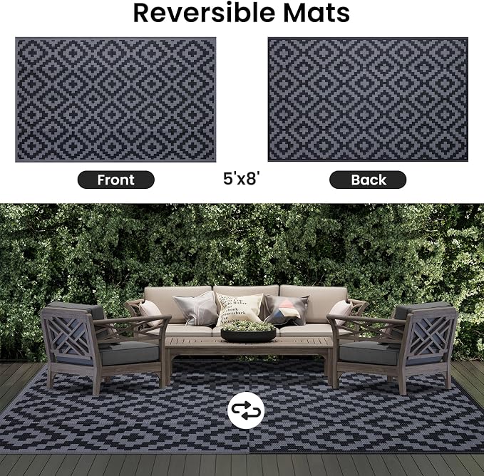 Smiry Waterproof Outdoor Rug 5x8ft, Reversible Plastic Straw Patio Camping Rugs - Image 3