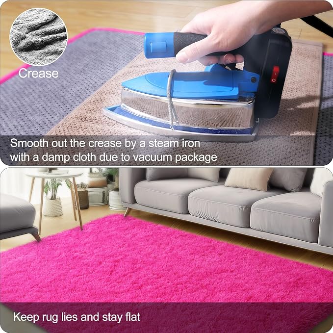 qulint Hot Pink Rug for Living Room 8x10, Soft Shag Fluffy Girl Rug for Bedroom - Image 5