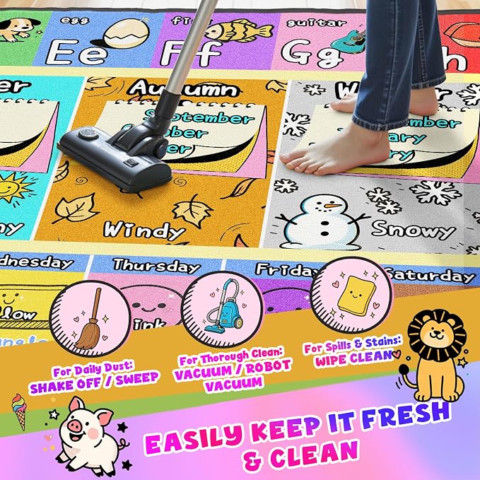 Large Classroom Rug Elementary 9x12 | Soft, Non-Slip & Washable Kids Play Mat | - Image 6