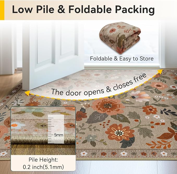 RELEANY Floral 3x5 Area Rugs Washable Print Boho Cute Carpet Non Slip Flower - Image 4