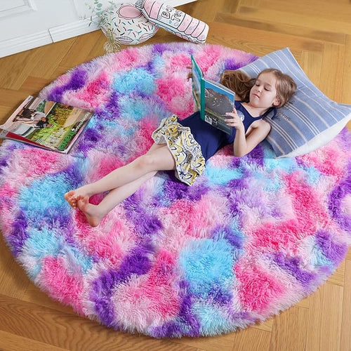 Amdrebio Hot Pink Rainbow Round Circle Area Rug 6Ft by Amdrebio
