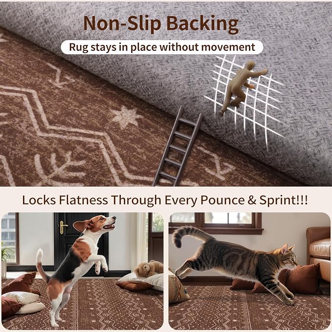 SERISSA 2x5 Kitchen Runner Rug, Washable Non-Slip Coffee Brown Boho Rug - Image 5