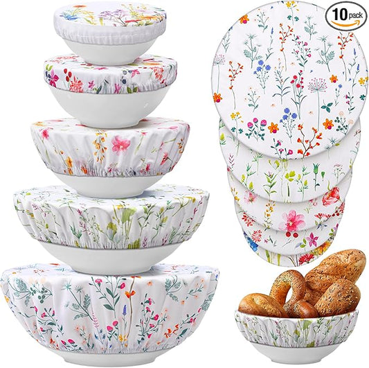 Patelai 10 Pcs Bowl Covers Reusable in 5 Size Stretch Cloth Fabric Elastic Food by Patelai