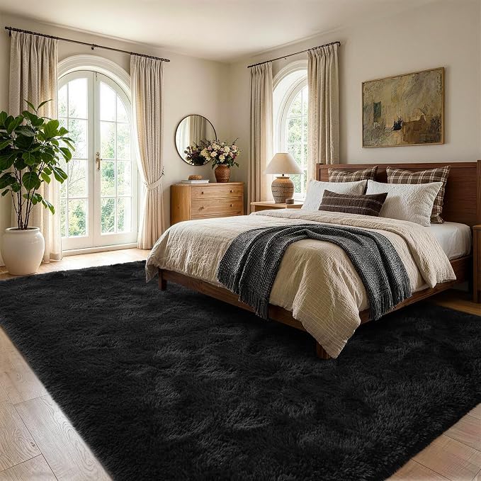 4x6 Black Area Rug for Bedroom Living Room Dining Room, Fluffy Shag Soft Plush - Image 3