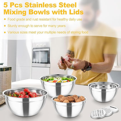 TeamFar Mixing Bowls, Stainless Steel Salad Serving Bowl - Image 6