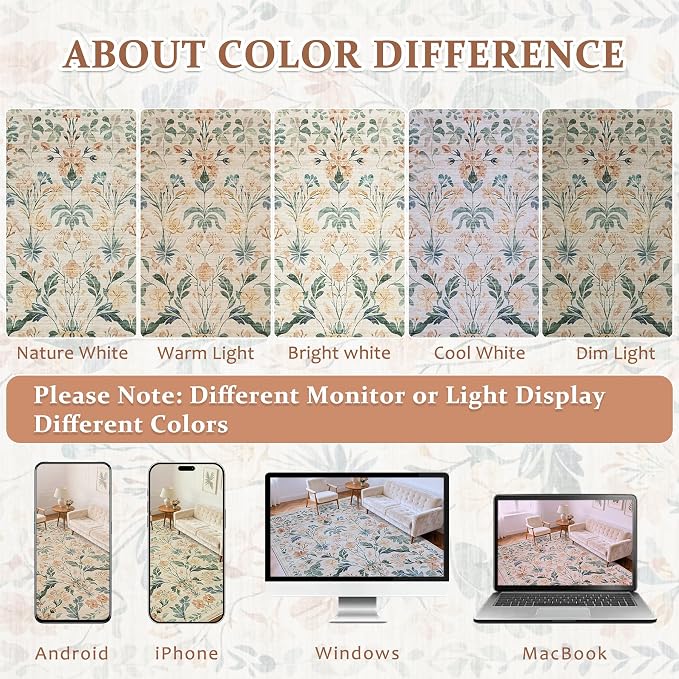 5x7 Area Rugs Washable Rug: Boho Living Room Rug Soft Non-Slip Low Pile Carpet - Image 9