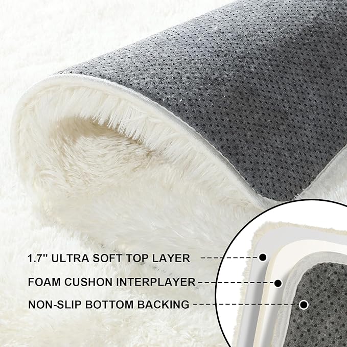 6x9 Area Rugs for Living Room, Large Fluffy Cream White Rugs for Bedroom - Image 3