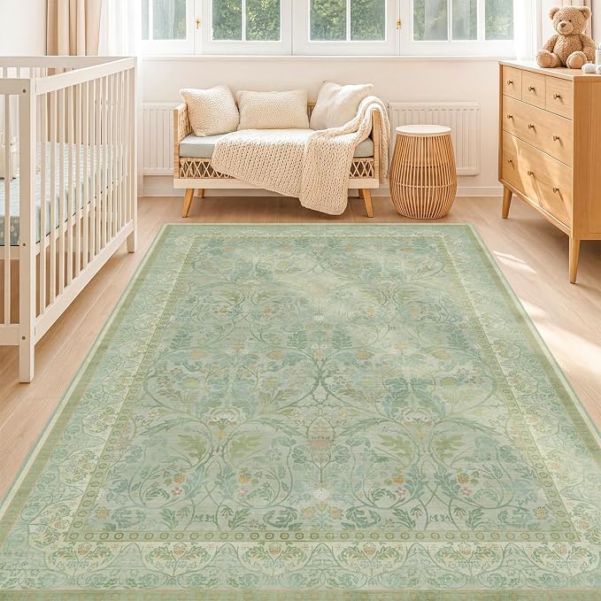 Sage Green Living Room Rugs 5x7, Soft Washable Non Slip Area Rugs by Evyhood