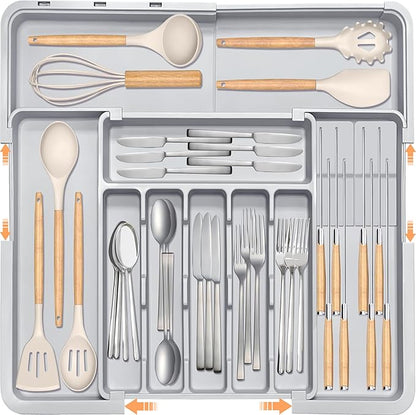 Silverware Drawer Organizer for Kitchen, Adjustable Utensil Drawer Organizer by HOMECOR
