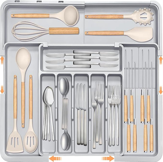 Silverware Drawer Organizer for Kitchen, Adjustable Utensil Drawer Organizer by HOMECOR