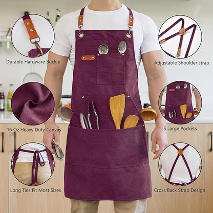 Aoomzoon Canvas Aprons for Men Chef Apron, Work Apron - 16oz Heavy Duty Cross - Image 3