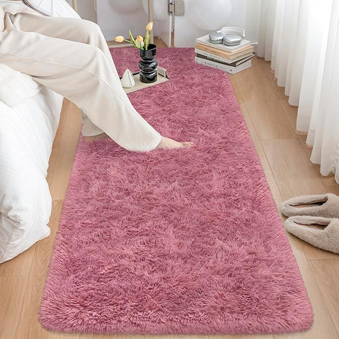 Soft Runner Rug for Bedroom Living Room, 2x6 ft Fluffy Blush Pink Rug for by TENNOLA