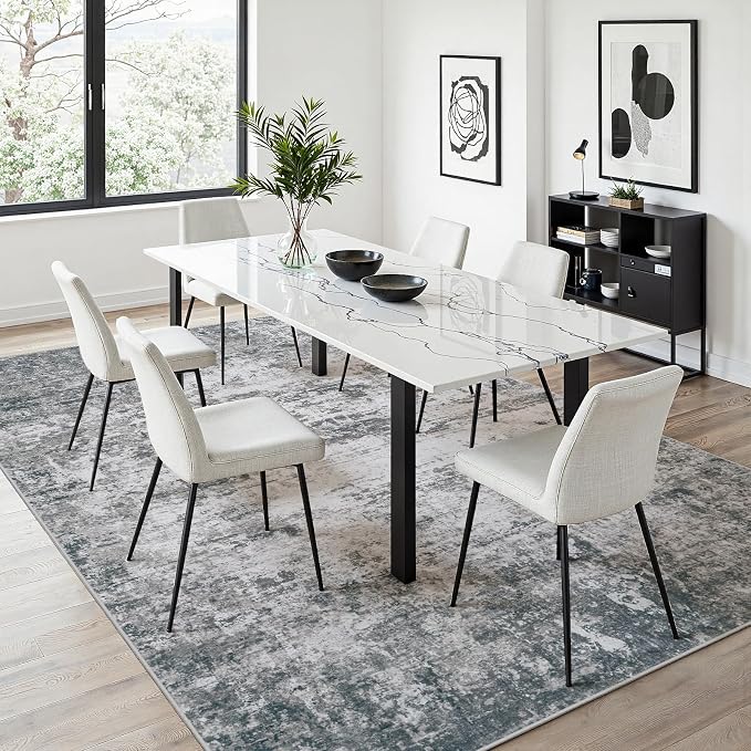 Area Rug 6x9 Living Room Rug Washable: No-Slip Abstract Soft Thin Large Gray - Image 5
