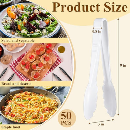 Tessco for you 50 Pcs Plastic Tongs for Serving Bulk, 9 Inch Plastic Disposable - Image 2