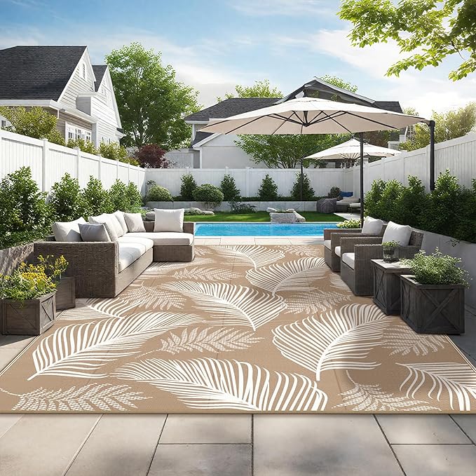 Pauwer Waterproof Outdoor Rug 9x12, Reversible Plastic Straw Patio Camping Rug - Image 5