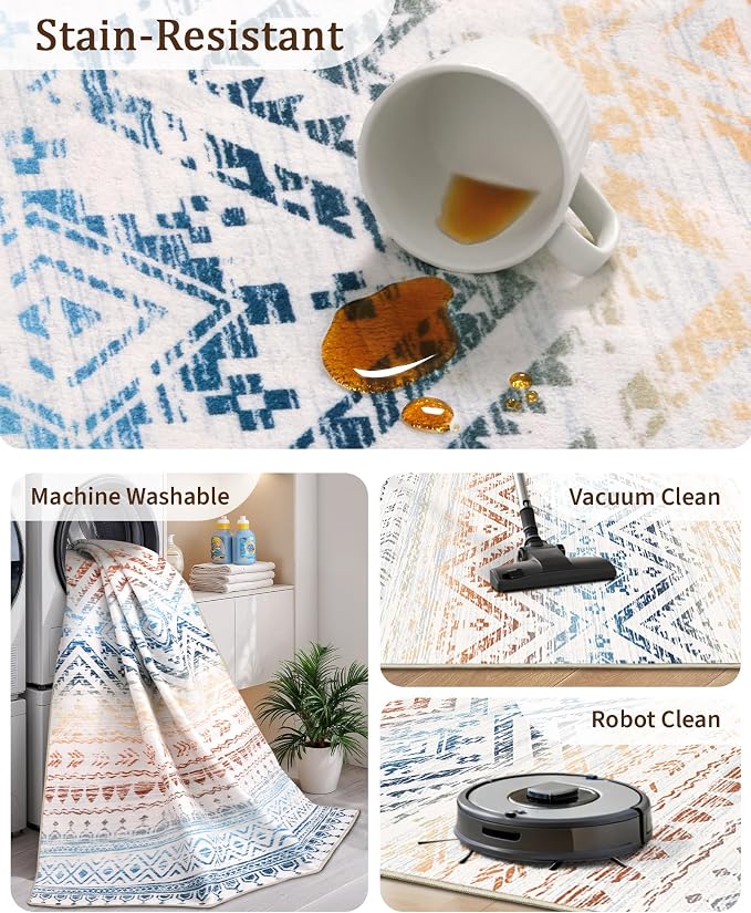 3x5 Washable Rug Moroccan Small Entryway Rug Non Slip Indoor Floor Carpet - Image 4