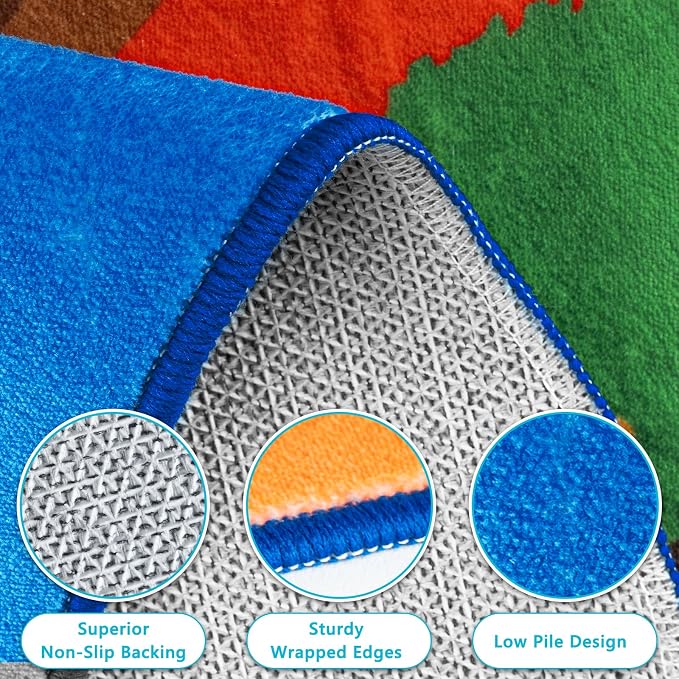 Kids Rugs for Playroom, 4x6 Feet Upgrade Ultra Non Slip Area Rug, Washable Play - Image 3