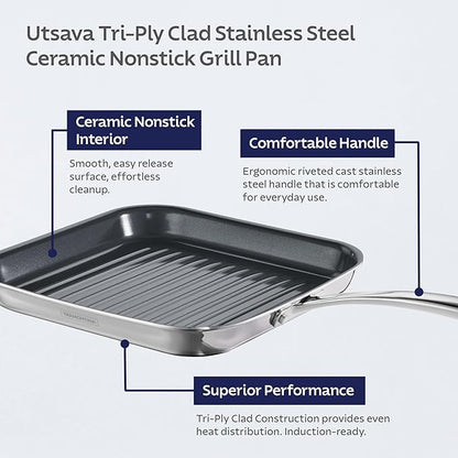 Tramontina Utsava Tri-Ply Clad Stainless Steel 10-Inch Square Grill Pan - Image 3