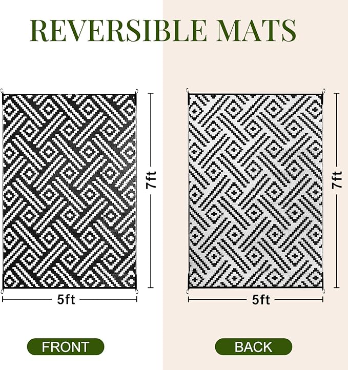 OPPODREAM Outdoor Rug 5x7 Ft, Waterproof Outdoor Plastic Straw Rug - Image 2