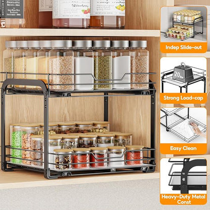 Spice Rack Organizer for Cabinet, 2 Tier Pull Out Spice Rack – Heavy Duty Metal - Image 4