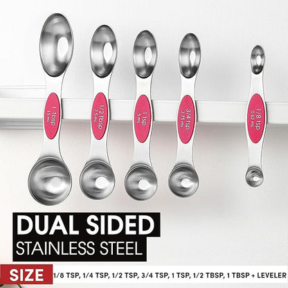 Spring Chef Pink Stainless Steel Magnetic Measuring Spoons Set of 8 - Image 3