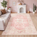 Latte&Fog Washable Pink Rug, Vintage 5x7 Area Rugs by LatteFog