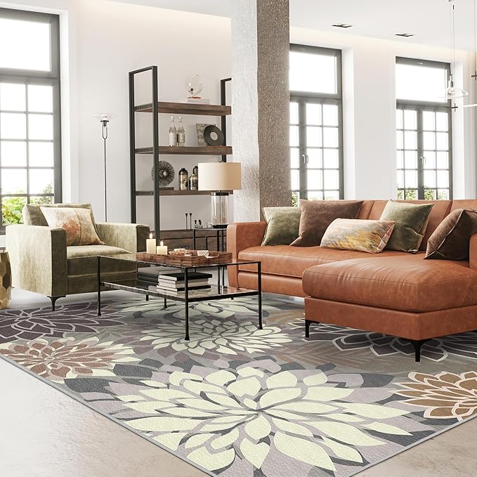 9x12 Outdoor Area Rug Washable Multicolored Patio Rug Tropical Botanical Floral - Image 2