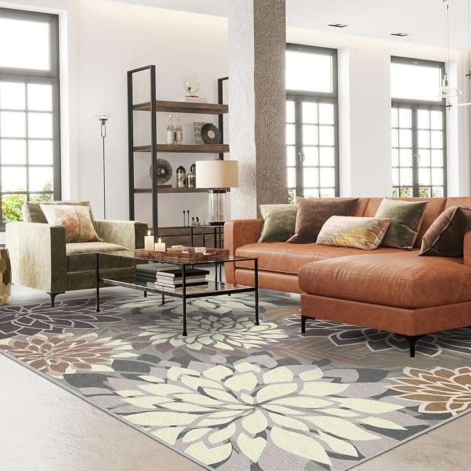 6x9 Outdoor Area Rug Washable Multicolored Patio Rug Tropical Botanical Floral - Image 2