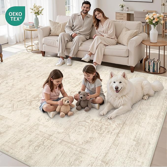 10x14 Area Rug for Living Room: Vintage Boho Neutral Washable Rug Indoor Soft - Image 7