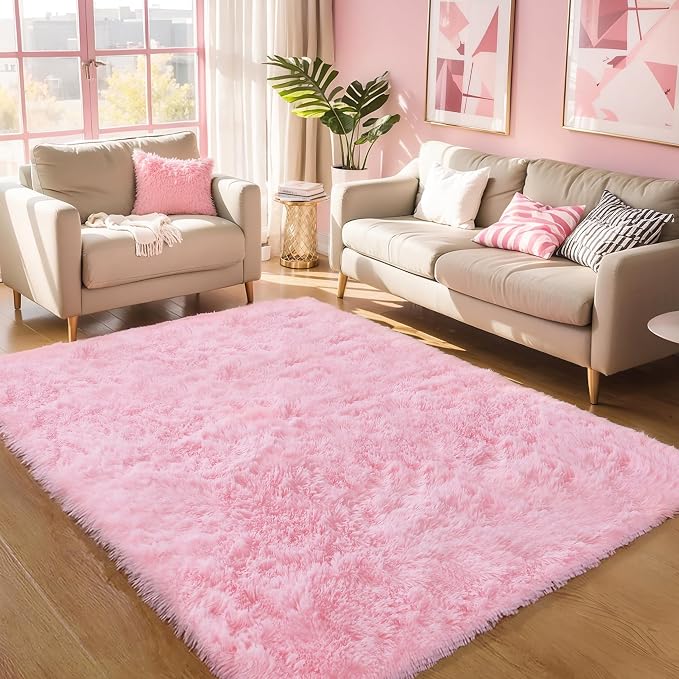 KCHOWUA Pink Fluffy Shag Rug for Bedroom Girls, Modern Soft Cute Shaggy Furry - Image 7