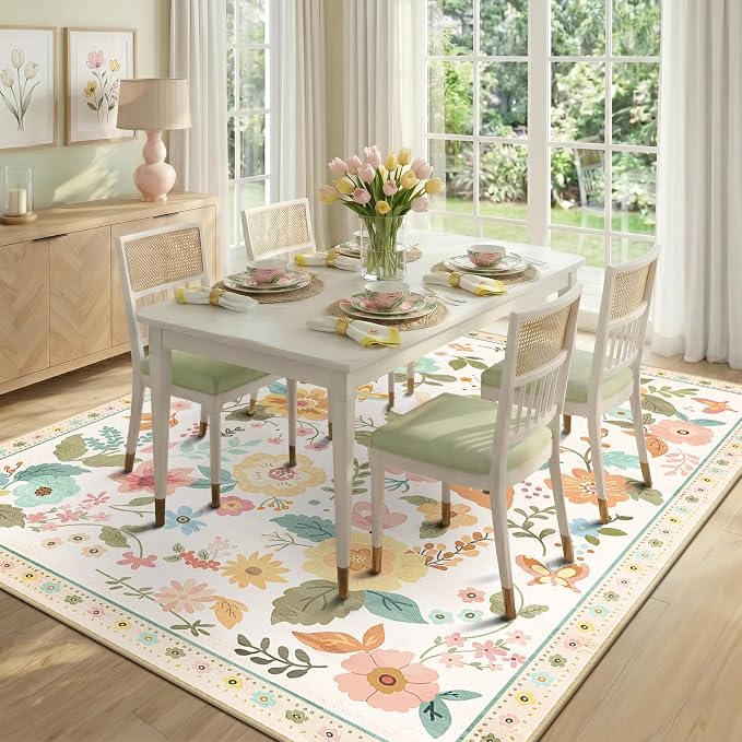 RELEANY Floral 5x7 Area Rugs Washable Print Boho Cute Carpet Non Slip Flower - Image 8
