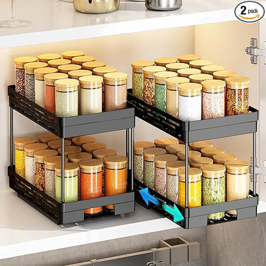 Pull Out Spice Rack Organizer for Cabinet, 2 Pack Widen Slide Out Spice Racks by DABIGE