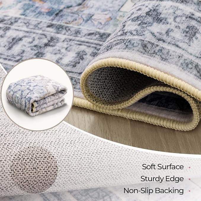 CAPALOCA Machine Washable Rugs Nursery Rug Sq5ft Cute Girl Non Slip Low Pile - Image 4