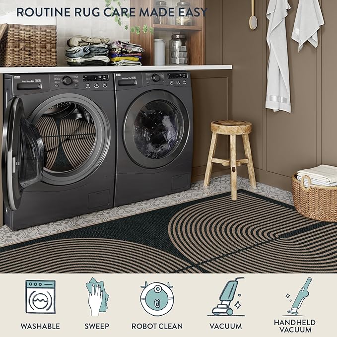 Lahome Enfys Modern Rainbow Easy Jute Outdoor Patio Rug, 3x5 Black Washable Rugs - Image 5
