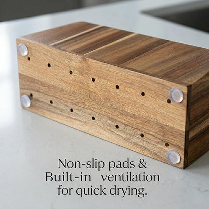 Large Kitchen Utensil Holder for Countertop – Acacia Wood Utensil Organizer - Image 4