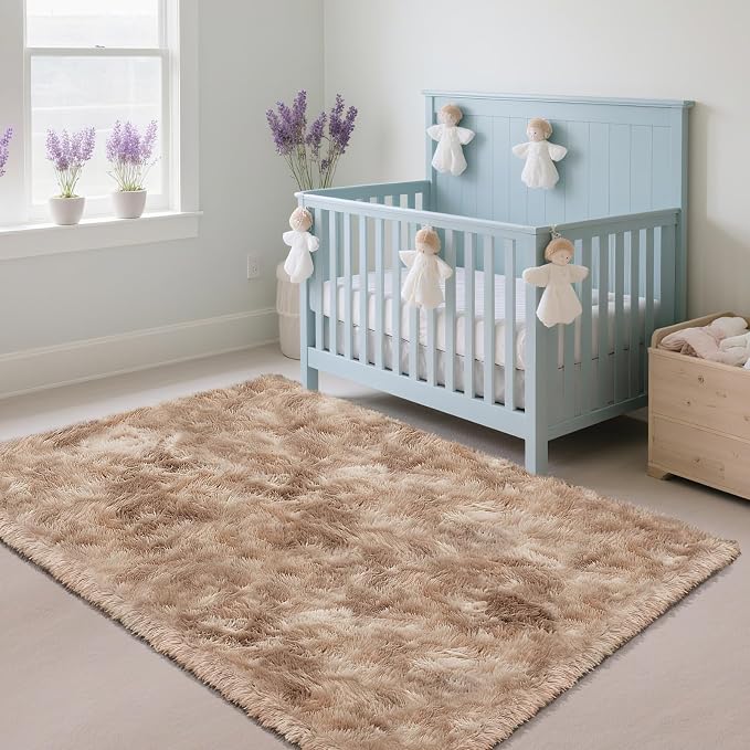 Fluffy Rug Shag Area Rug, Mottling Beige 4x6 Area Rugs by Yongyangjuxi