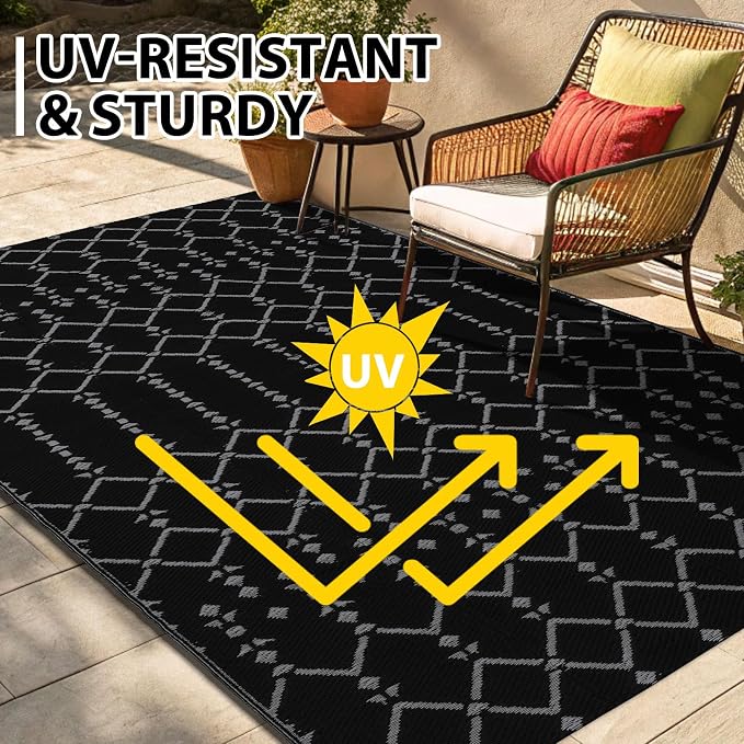 Smiry Outdoor Rug 9x12 ft, Waterproof Reversible Plastic Straw Rugs, Boho - Image 5