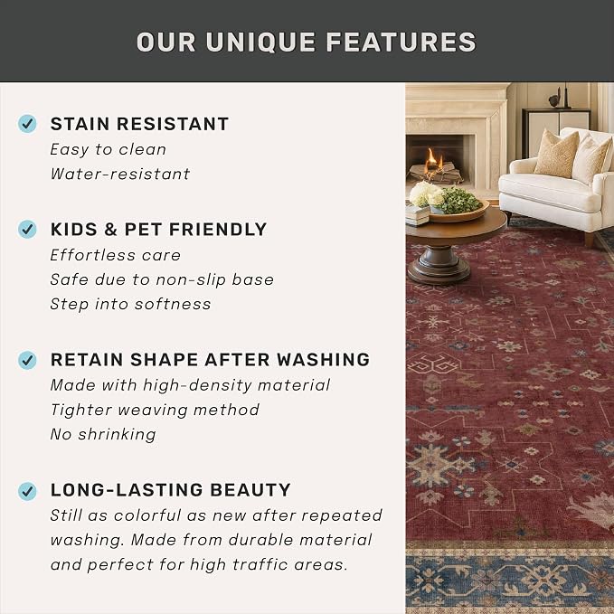 Dark Red 2'6''x10' Wide Hallway Runner Rug - 10ft Long Washable Non Slip Indoor - Image 7