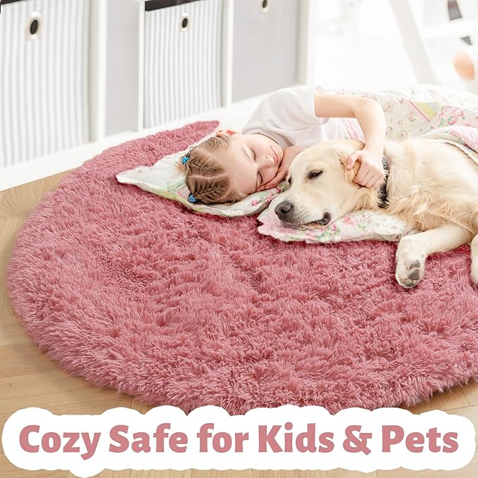 Amdrebio Blush Fluffy Round Rug 4Ft - Image 3