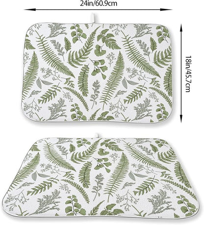 Sage Green Herb Leaves Dish Drying Mat 18 x 24 Inch Vintage Sage Green Leaf - Image 3