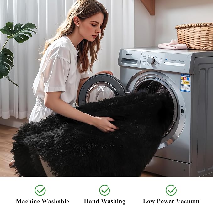 KICHOWUA 6x9 Black Fluffy Shag Rug - Image 6
