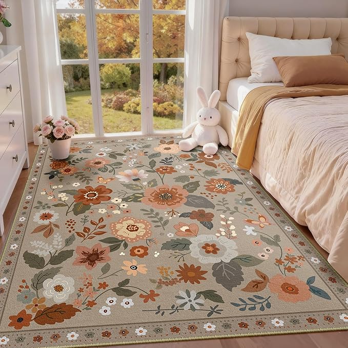 RELEANY Floral 5x7 Area Rugs Washable Print Boho Cute Carpet Non Slip Flower - Image 2