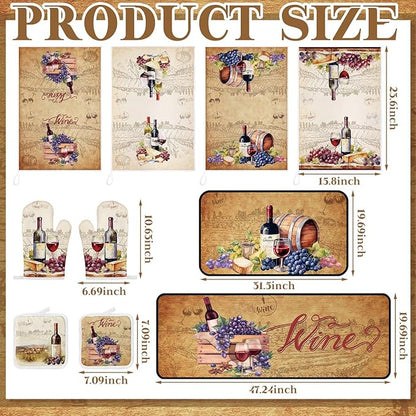 Fourluoo 10 Pcs Wine Kitchen Dish Towels Rugs Oven Mitts and Pot Holders Set - Image 3