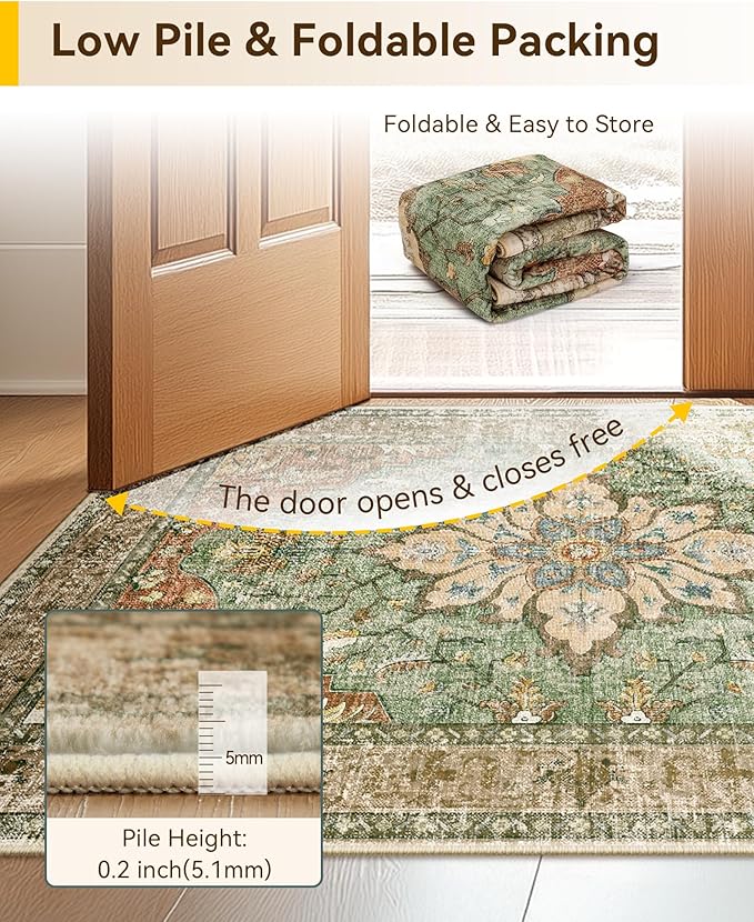 RELEANY Area Rugs Runner 2'x7' Washable Non-Slip, Floral Vintage Distress - Image 4