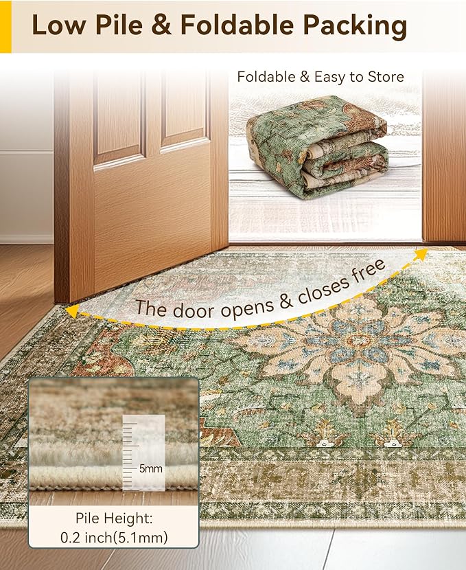RELEANY Area Rugs Runner 2'x5' Washable Non-Slip, Floral Vintage Distress - Image 5