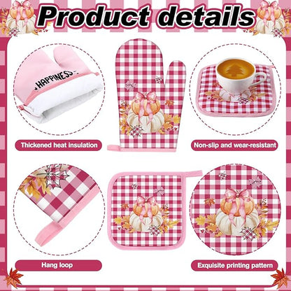Fanfanwin 10 Pcs Thanksgiving Pumpkin Kitchen Decor Set Pink Kitchen Towels Pot - Image 4