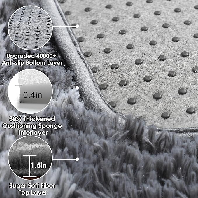 ONASAR 6x9 Area Rugs for Living Room Bedroom, Large Fluffy Grey and White Throw - Image 4